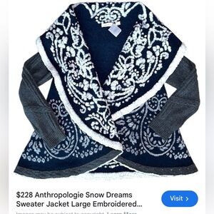 NWT Anthropology Sleeping on Snow wool sweater jacket sleeve cable knit Nordic